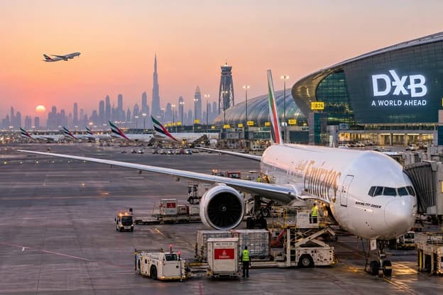 Современный терминал Dubai International с пассажирами и цифровой инфраструктурой