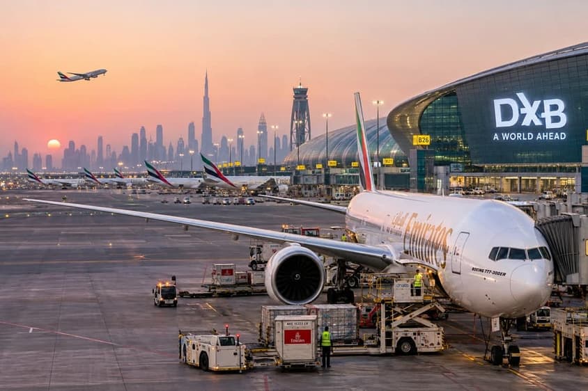 Современный терминал Dubai International с пассажирами и цифровой инфраструктурой
