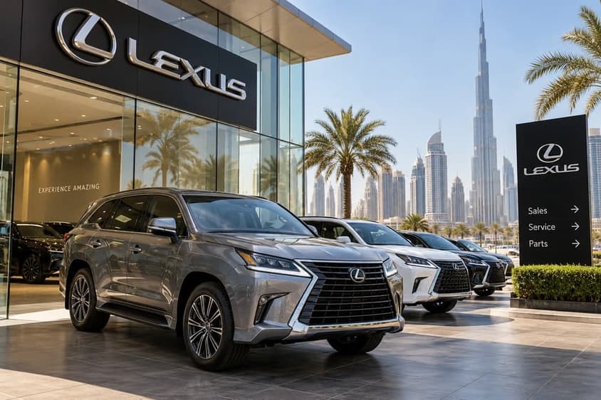 Премиальный внедорожник Lexus LX в современном сервисном центре во время компьютерной диагностики